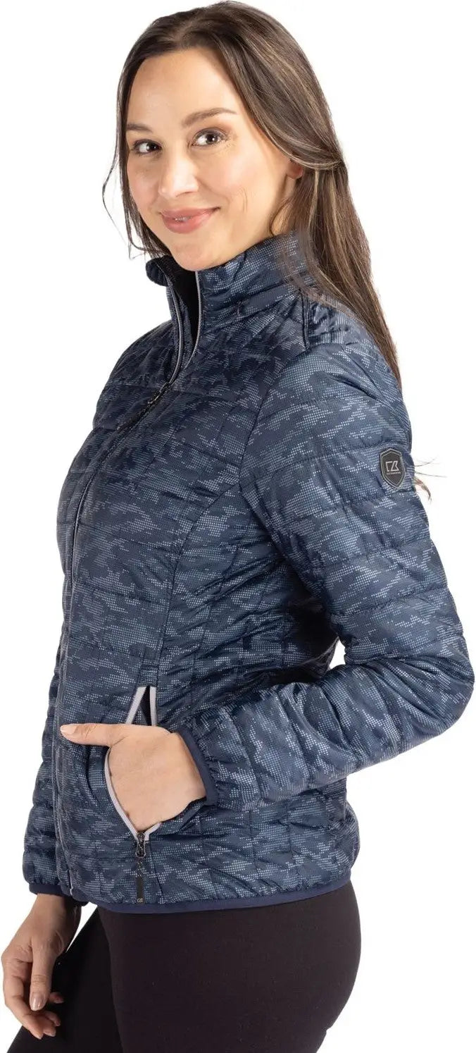 Cutter & Buck Lco00053 Rainier Primaloft® Womens Eco Insulated Full Zip Printed Puffer Jacket - Dark Navy