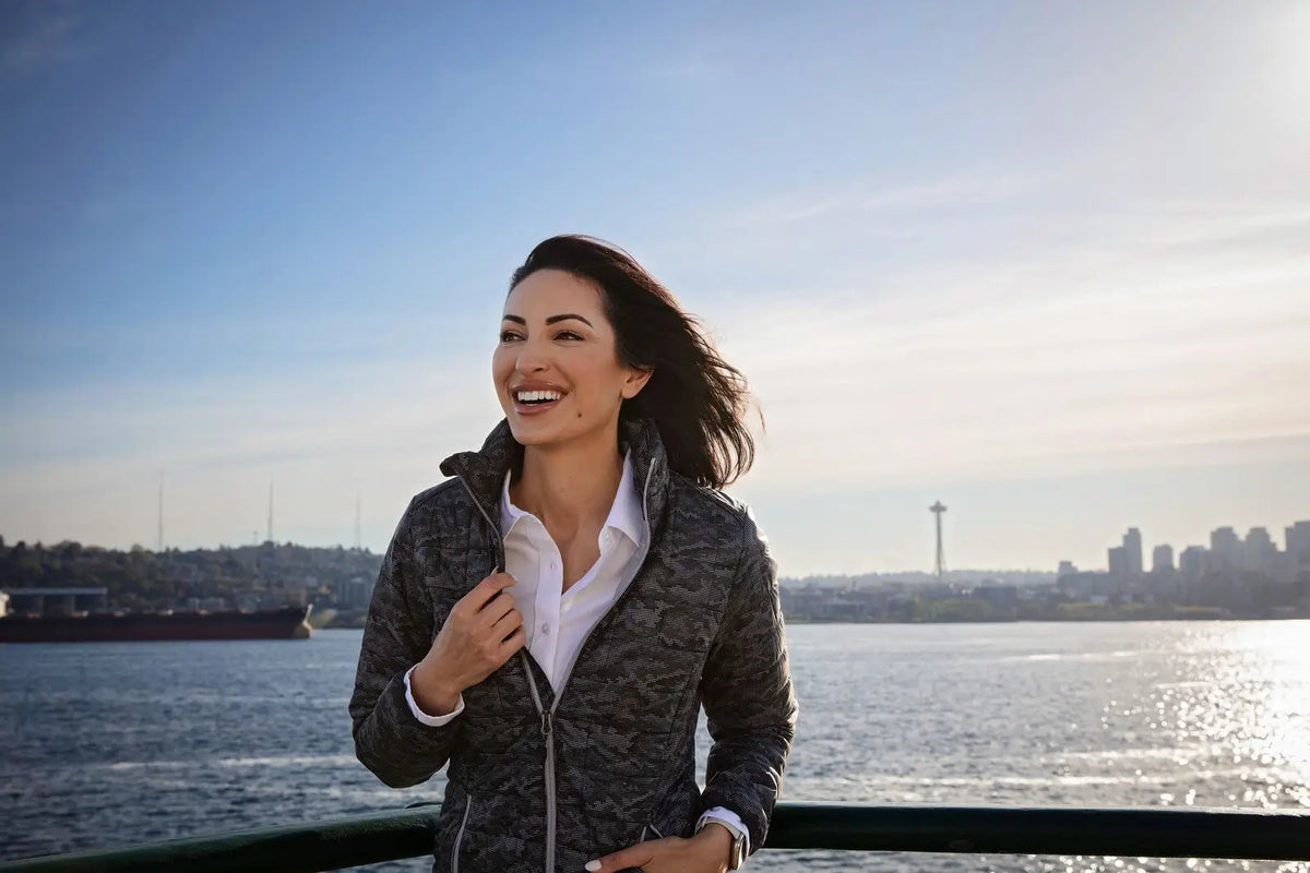 Cutter & Buck Lco00053 Rainier Primaloft® Womens Eco Insulated Full Zip Printed Puffer Jacket - Black