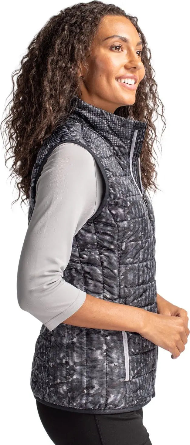 Cutter & Buck Lco00054 Rainier Primaloft® Womens Eco Insulated Full Zip Printed Puffer Vest - Black
