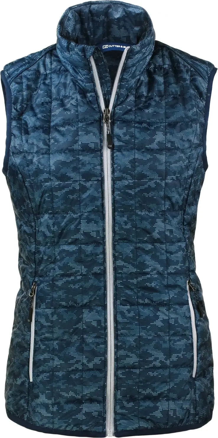 Cutter & Buck Lco00054 Rainier Primaloft® Womens Eco Insulated Full Zip Printed Puffer Vest - Dark Navy