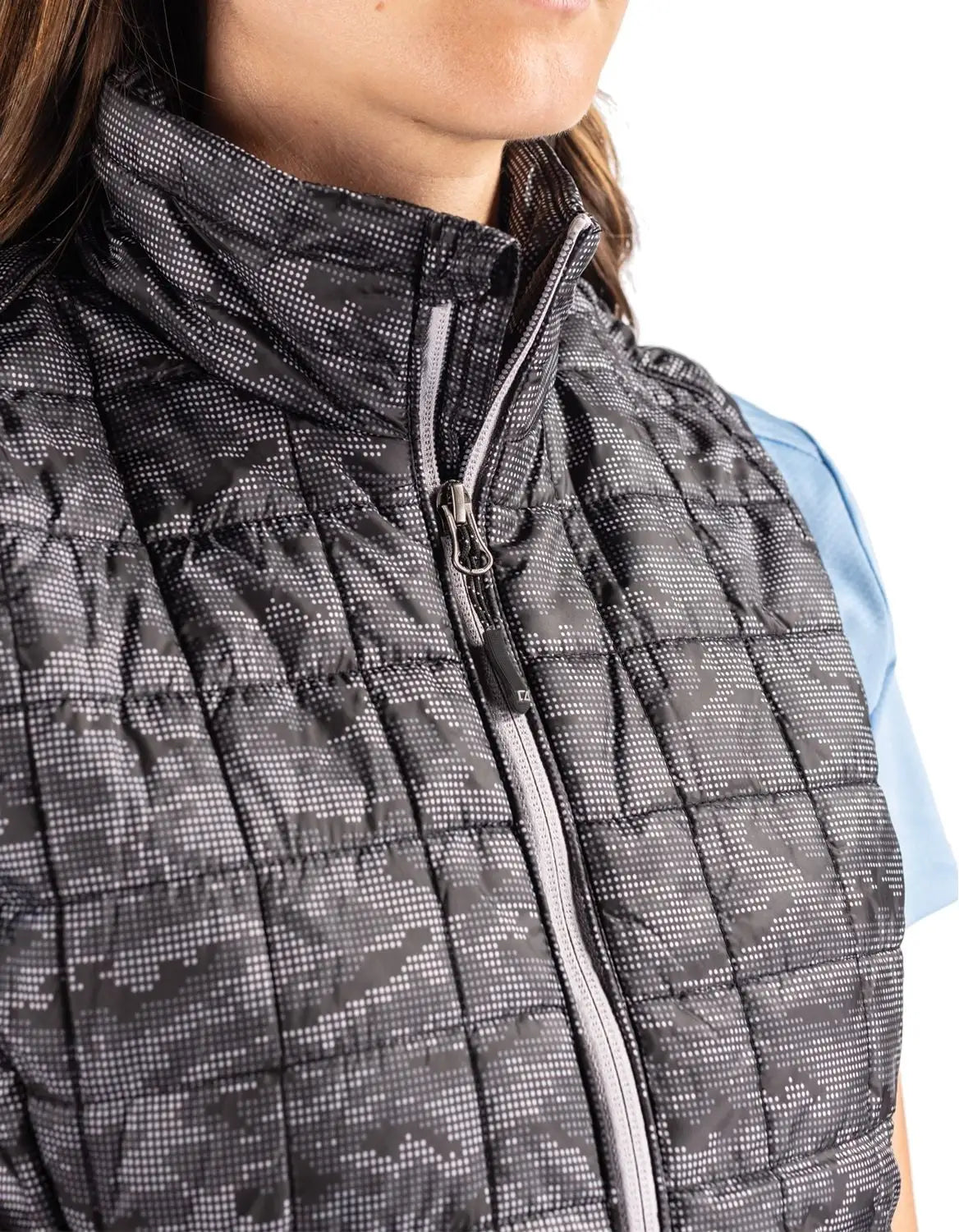 Cutter & Buck Lco00054 Rainier Primaloft® Womens Eco Insulated Full Zip Printed Puffer Vest - Black