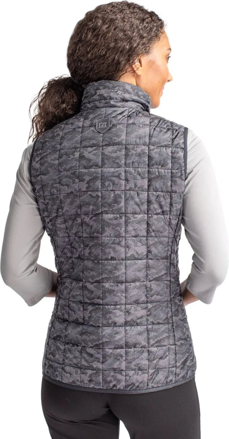 Cutter & Buck Lco00054 Rainier Primaloft® Womens Eco Insulated Full Zip Printed Puffer Vest - Black