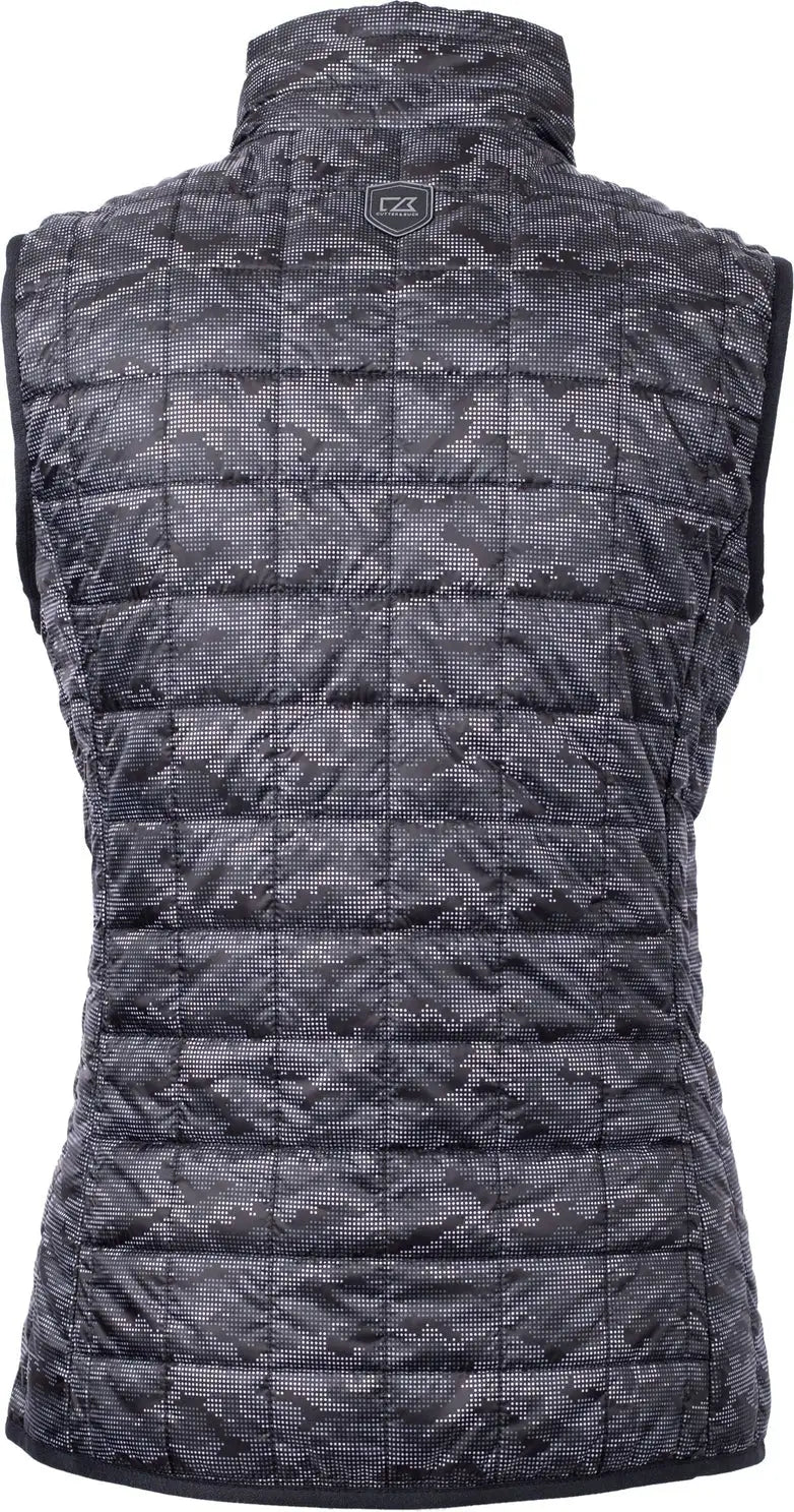 Cutter & Buck Lco00054 Rainier Primaloft® Womens Eco Insulated Full Zip Printed Puffer Vest - Black