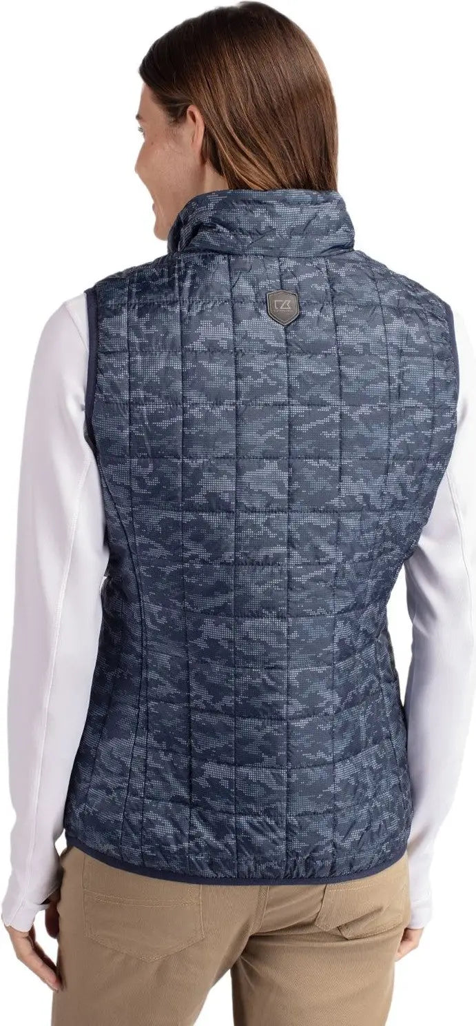 Cutter & Buck Lco00054 Rainier Primaloft® Womens Eco Insulated Full Zip Printed Puffer Vest - Dark Navy