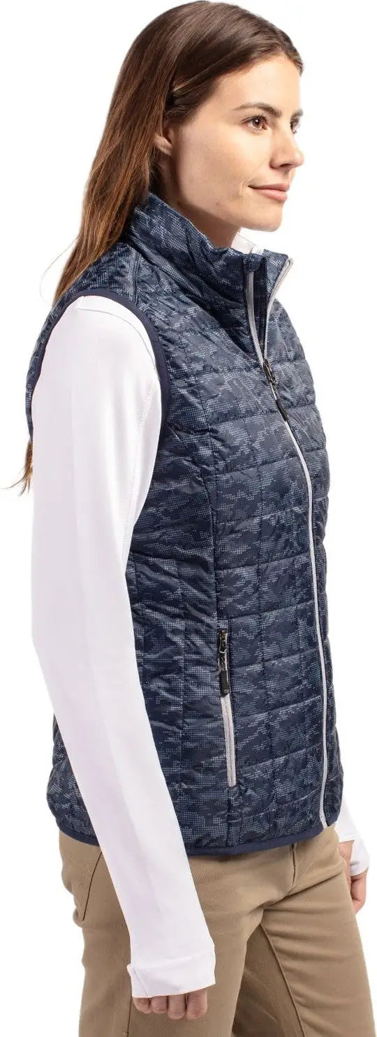 Cutter & Buck Lco00054 Rainier Primaloft® Womens Eco Insulated Full Zip Printed Puffer Vest - Dark Navy