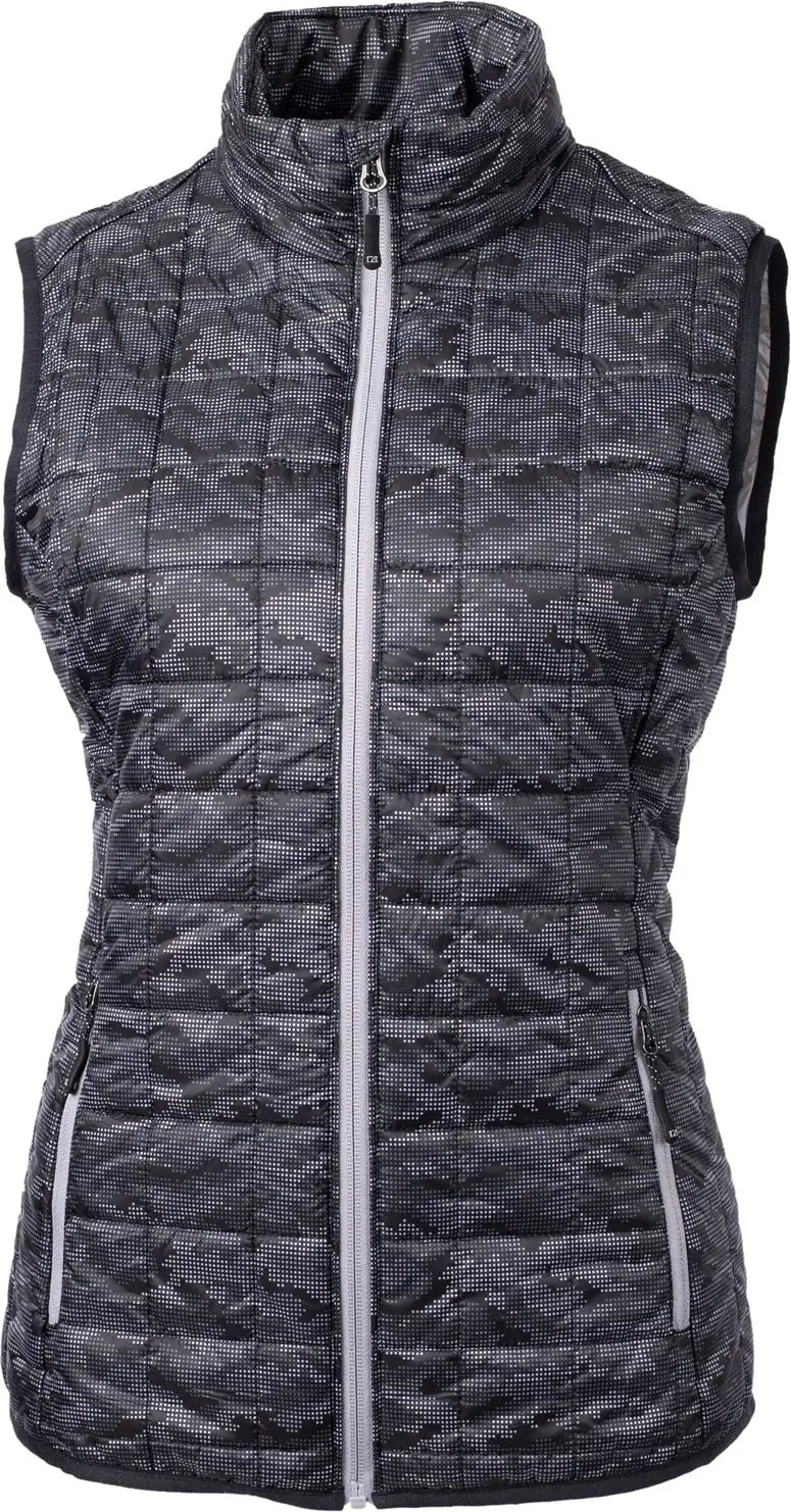 Cutter & Buck Lco00054 Rainier Primaloftâ Womens Eco Insulated Full Zip Printed Puffer Vest - Black