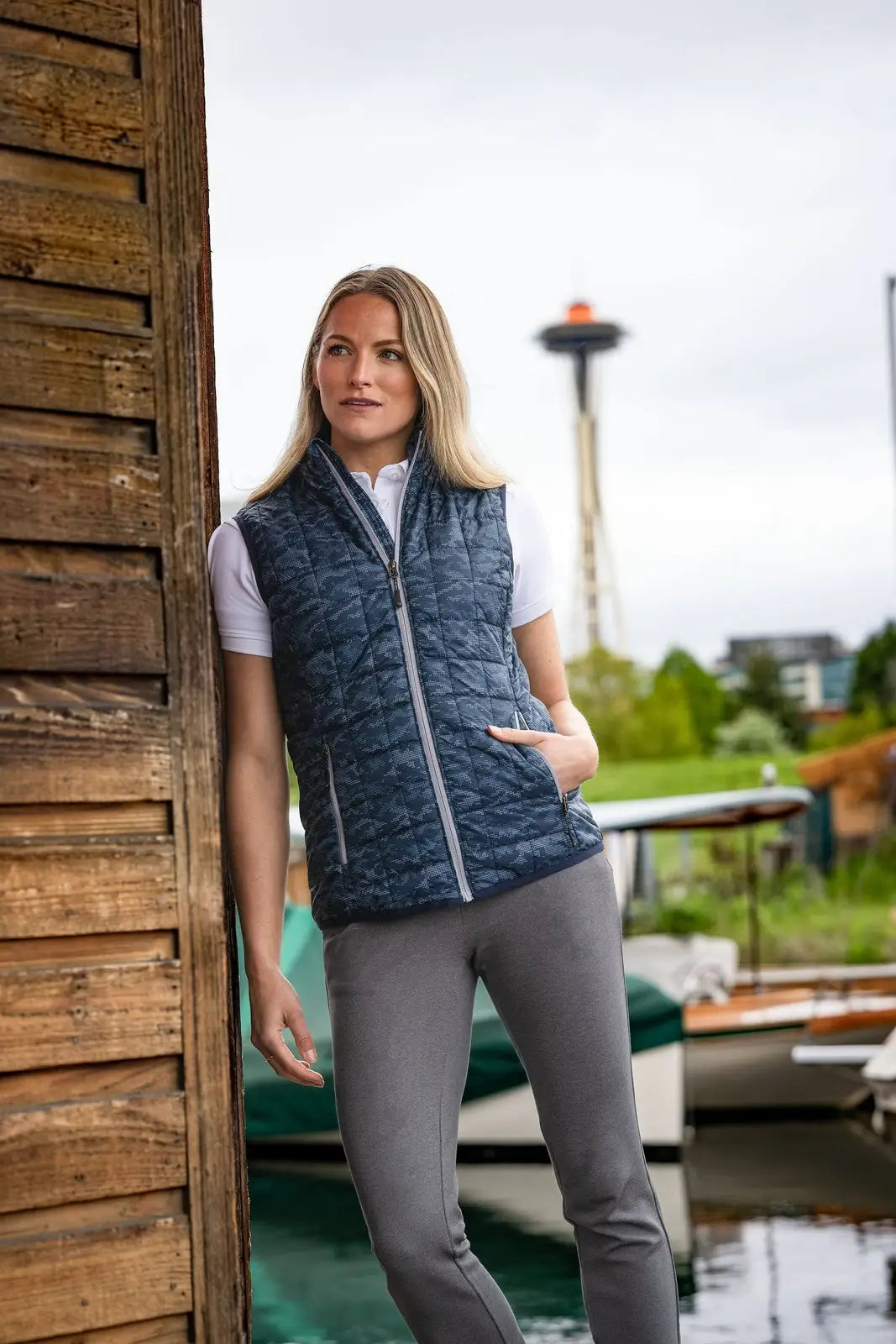 Cutter & Buck Lco00054 Rainier Primaloftâ Womens Eco Insulated Full Zip Printed Puffer Vest - Dark Navy