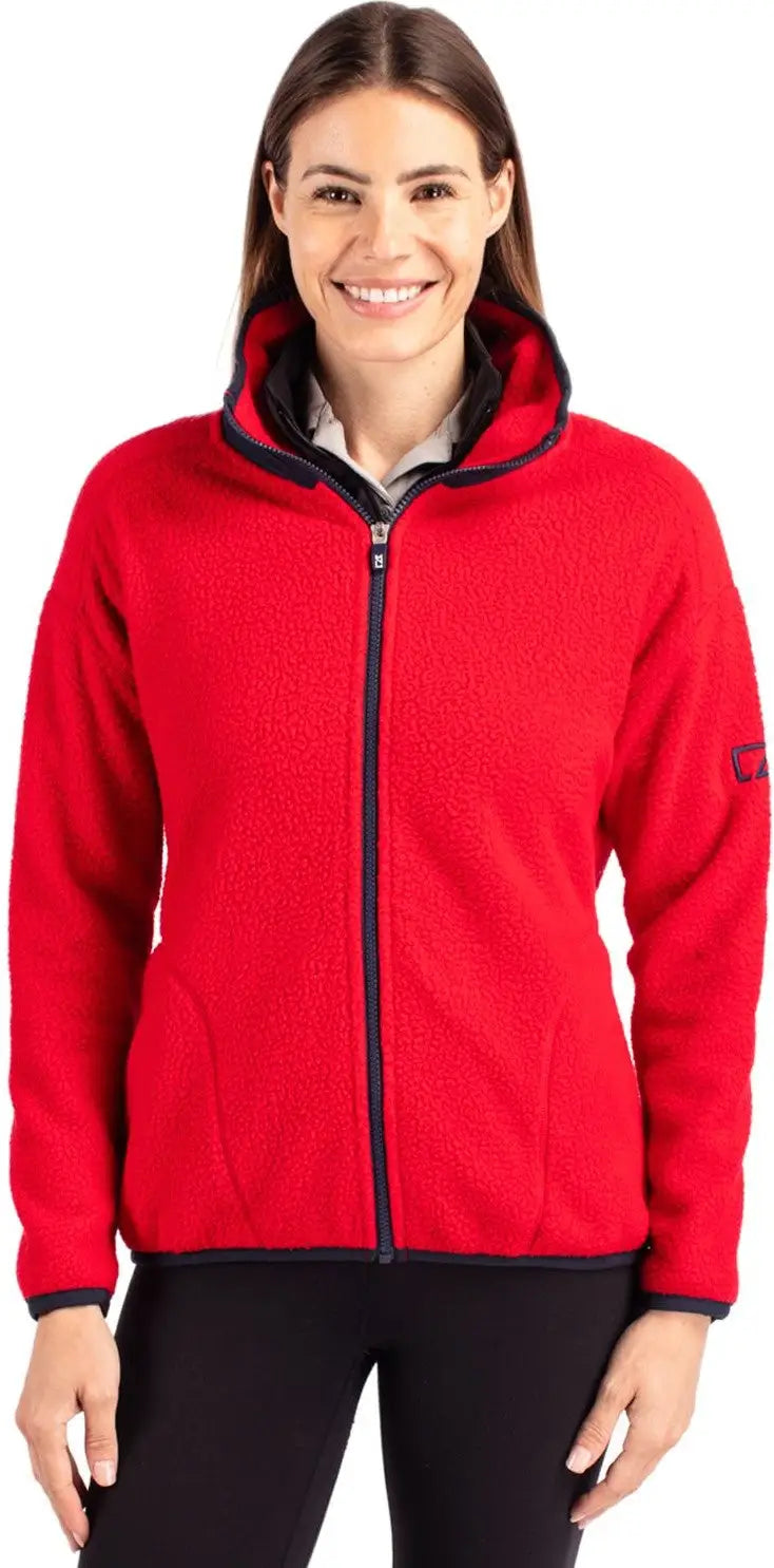 Cutter & Buck Lco00055 Cascade Eco Fleece Womens Full Zip Jacket - Red Navy Blue - Red/navy / Ladies Xs