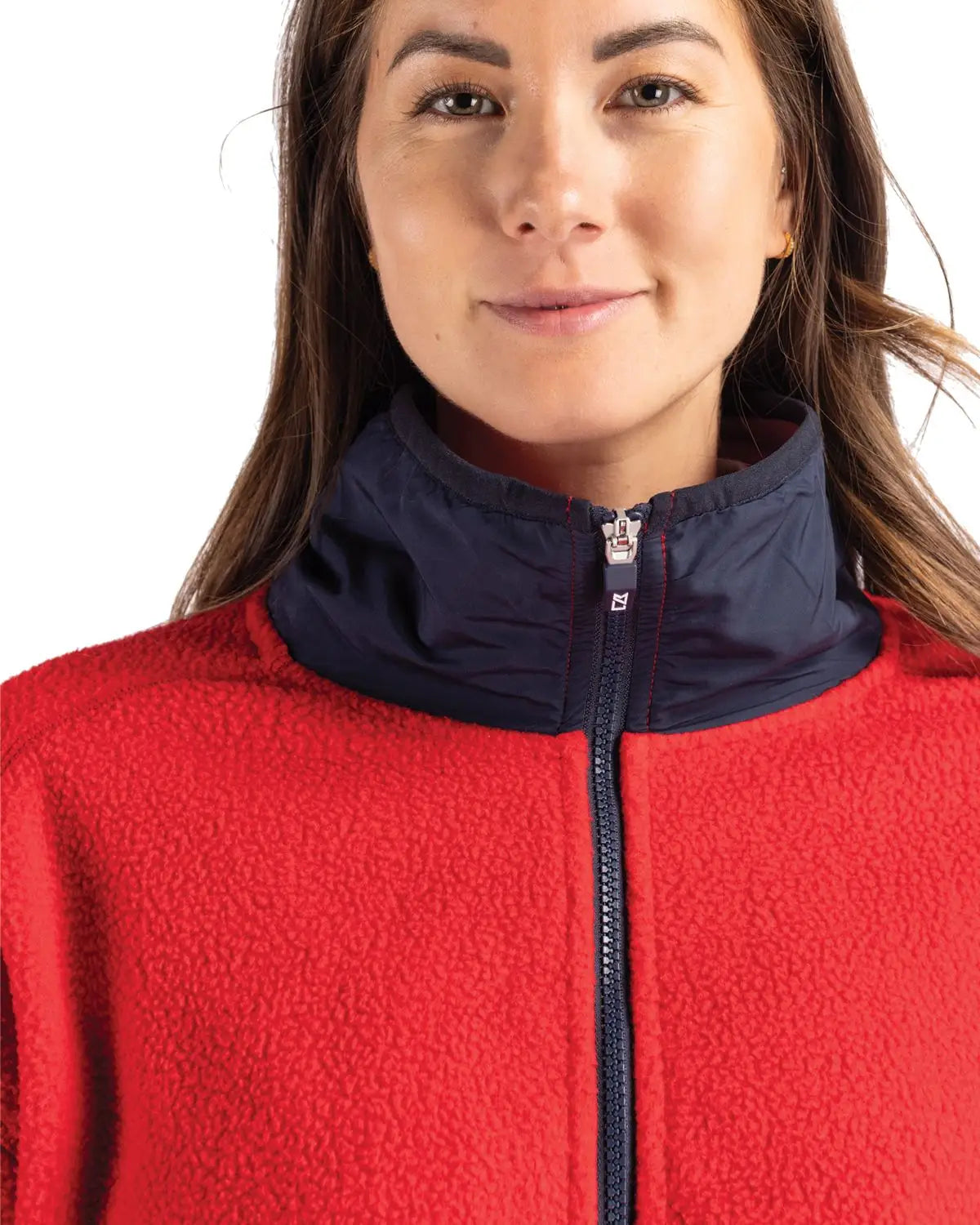 Cutter & Buck Lco00055 Cascade Eco Fleece Womens Full Zip Jacket - Red Navy Blue