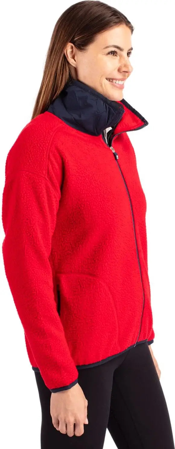 Cutter & Buck Lco00055 Cascade Eco Fleece Womens Full Zip Jacket - Red Navy Blue