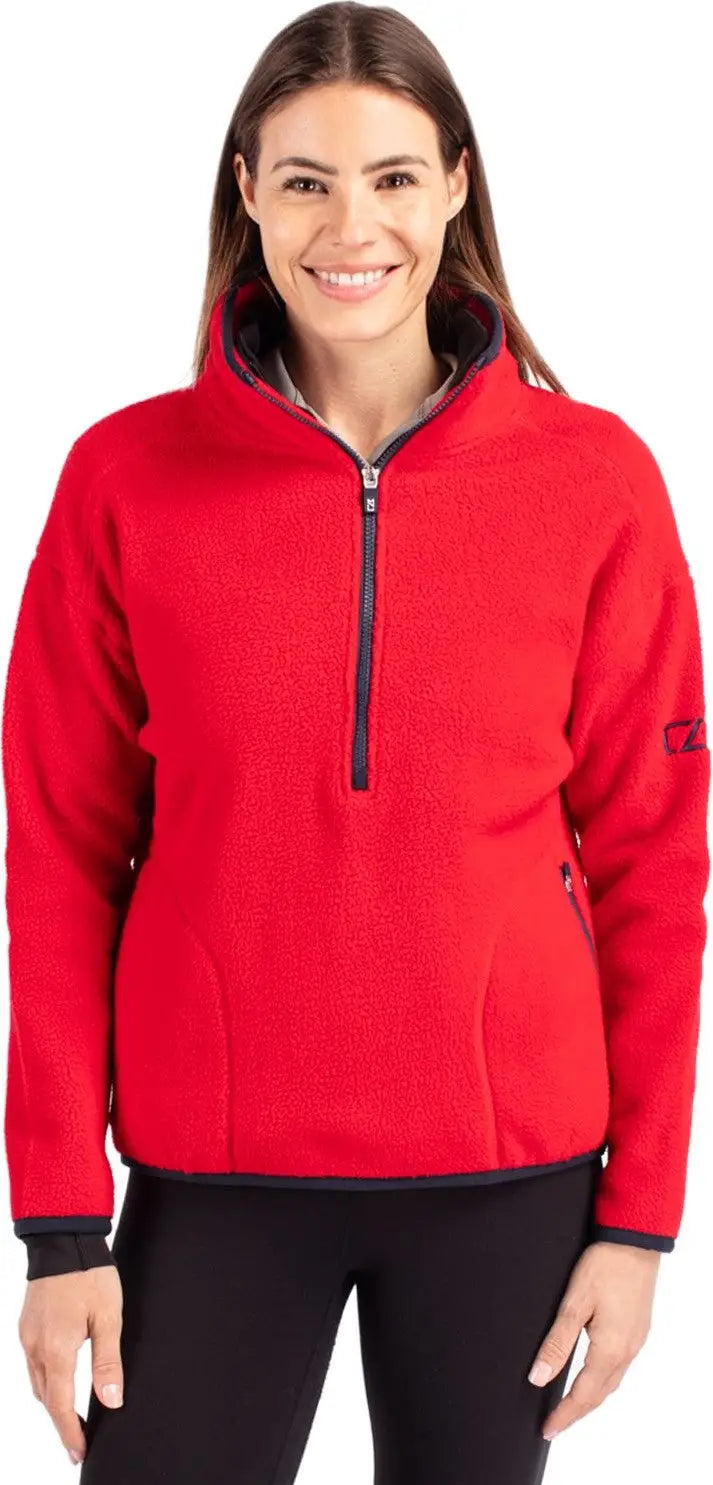Cutter & Buck Lco00056 Cascade Eco Fleece Womens Pullover Jacket - Red Navy Blue - Red/navy / Ladies Xs