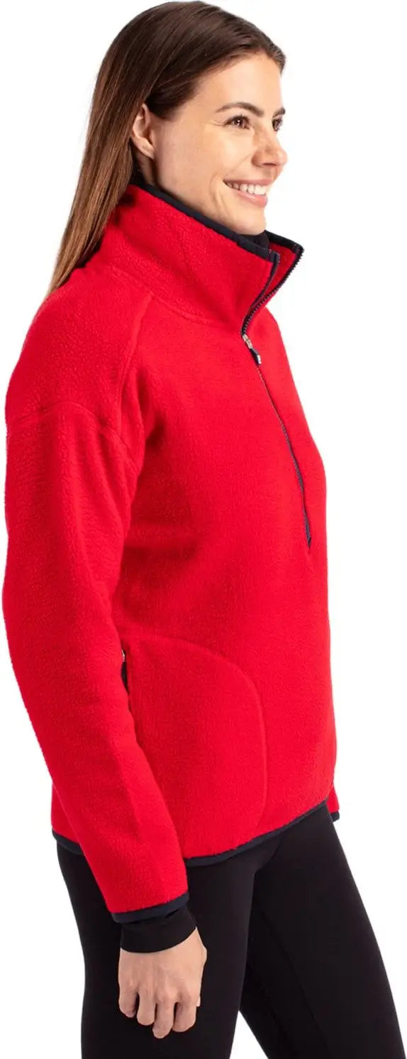 Cutter & Buck Lco00056 Cascade Eco Fleece Womens Pullover Jacket - Red Navy Blue