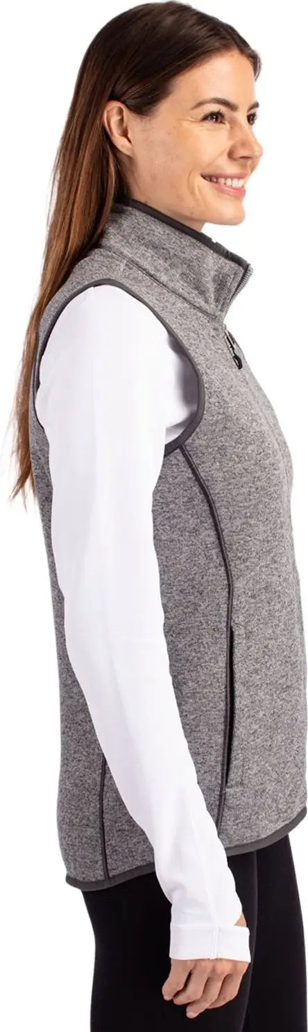 Cutter & Buck Lco00058 Mainsail Sweater Knit Womens Full Zip Vest - Polished Heather - Ladies Xs