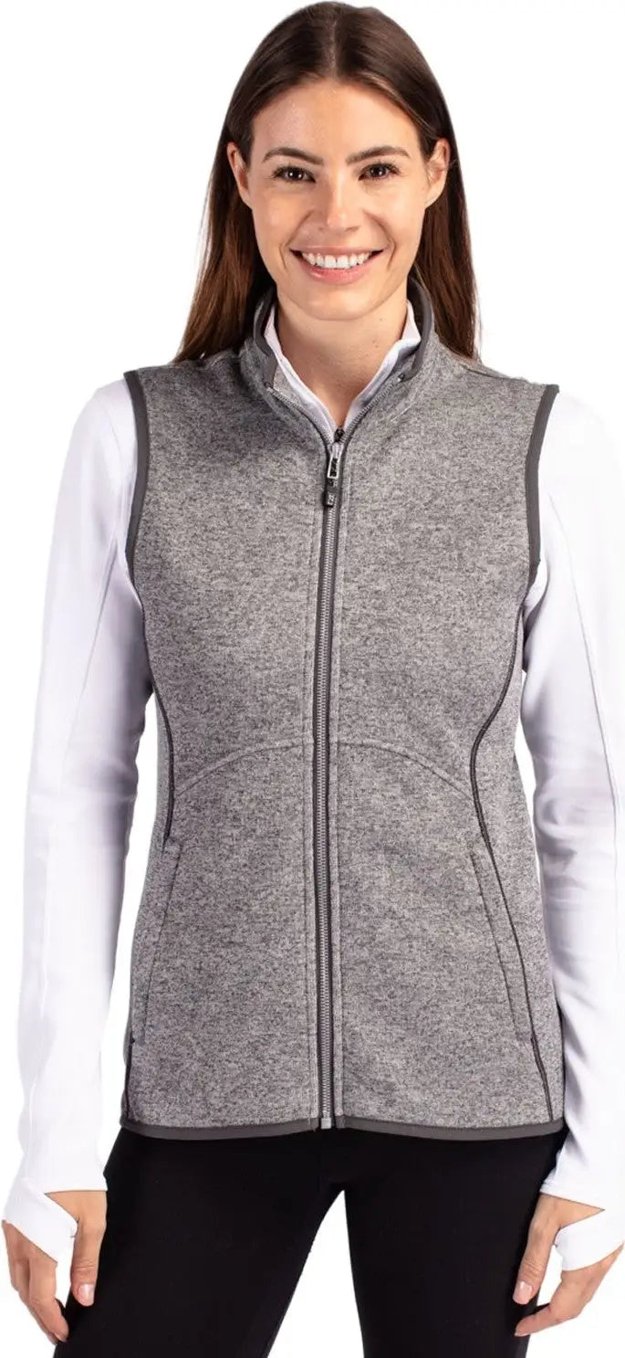 Cutter & Buck Lco00058 Mainsail Sweater Knit Womens Full Zip Vest - Polished Heather - Ladies Xs