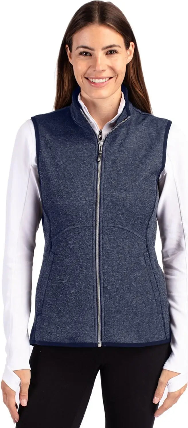 Cutter & Buck Lco00058 Mainsail Sweater Knit Womens Full Zip Vest - Liberty Navy Heather - Ladies Xs