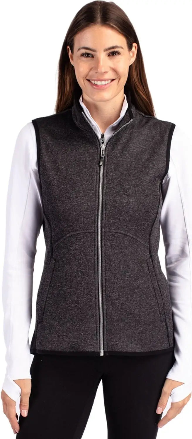 Cutter & Buck Lco00058 Mainsail Sweater Knit Womens Full Zip Vest - Charcoal Heather - Ladies Xs