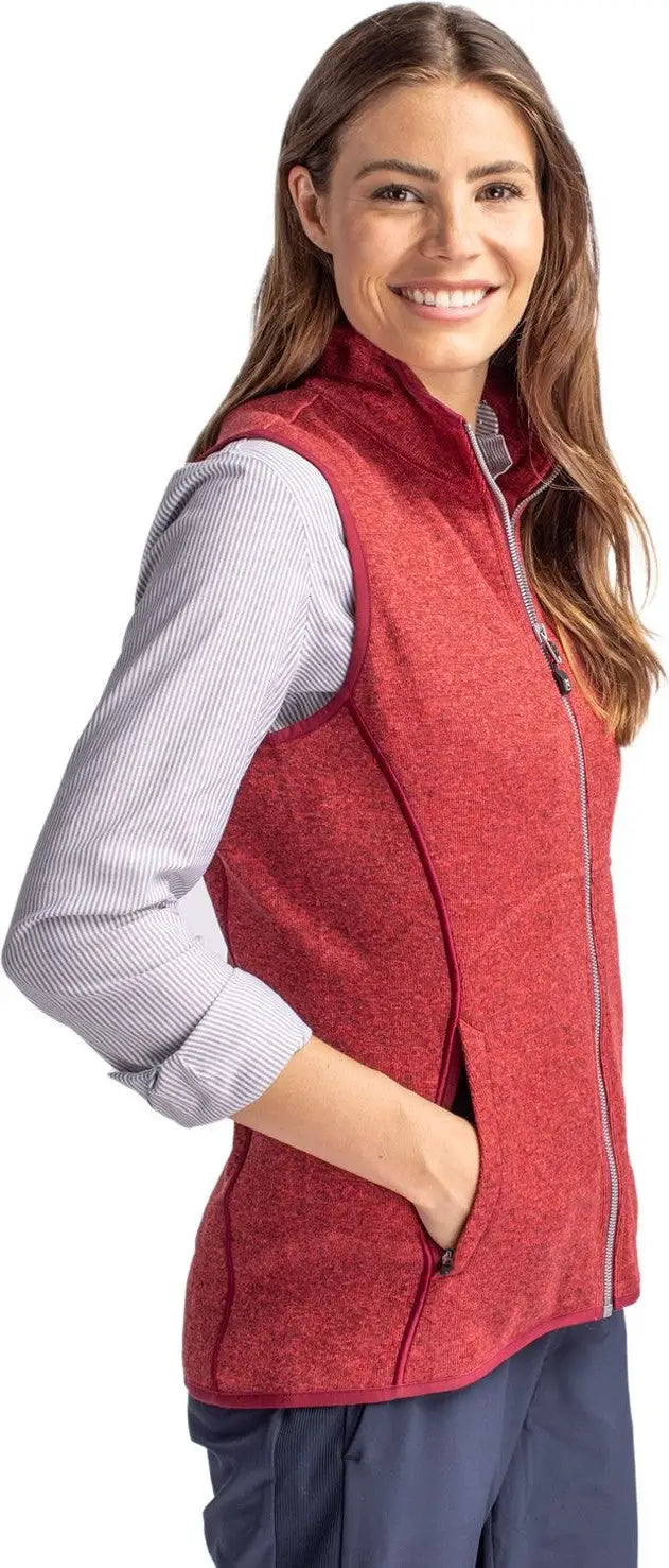 Cutter & Buck Lco00058 Mainsail Sweater Knit Womens Full Zip Vest - Cardinal Red Heather