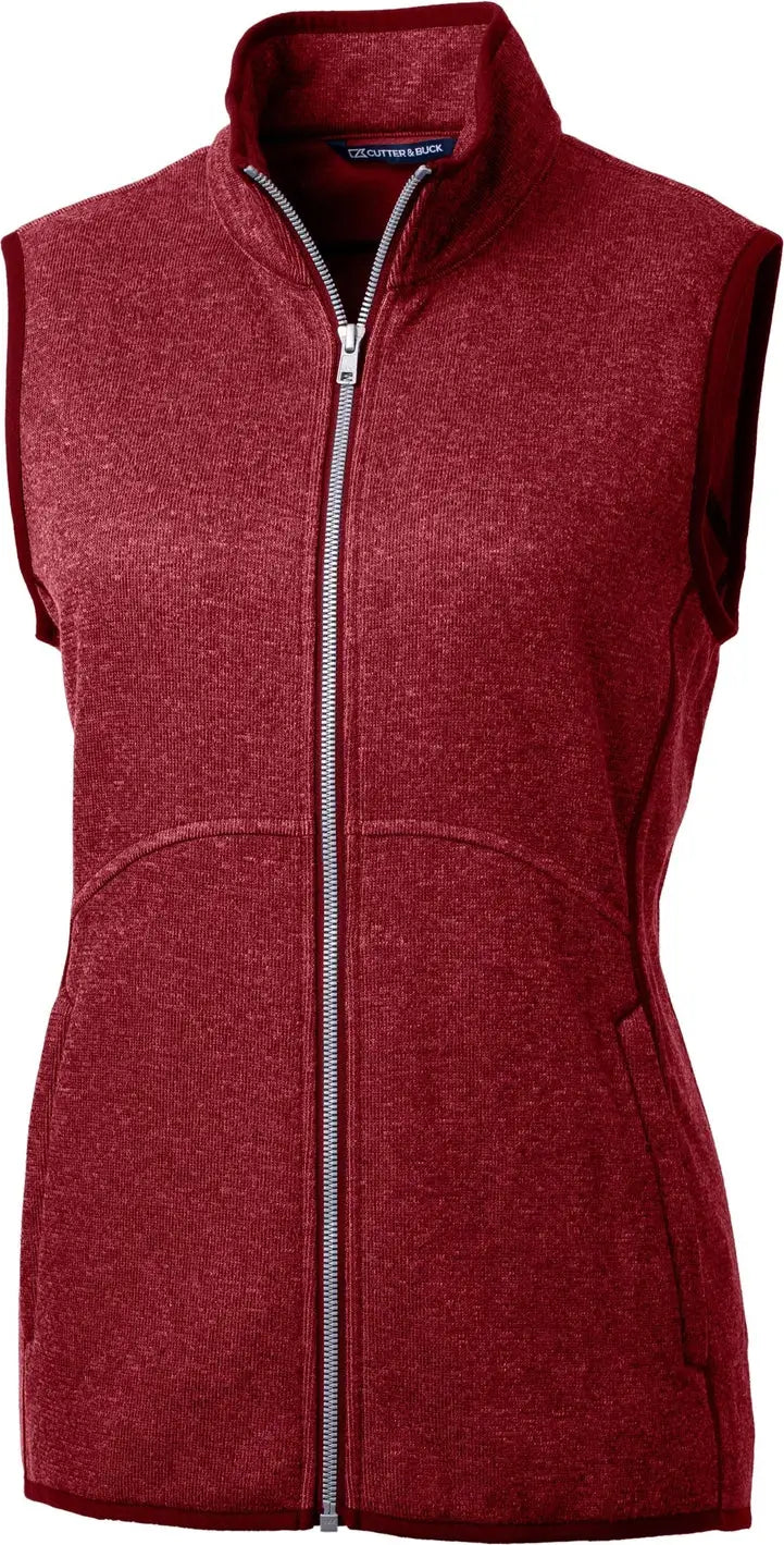 Cutter & Buck Lco00058 Mainsail Sweater Knit Womens Full Zip Vest - Cardinal Red Heather