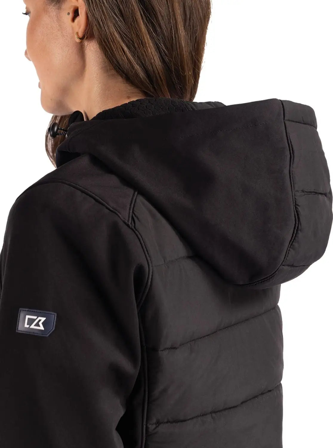 Cutter & Buck Lco00064 Evoke Hybrid Softshell Recycled Full Zip Womens Hooded Jacket - Black