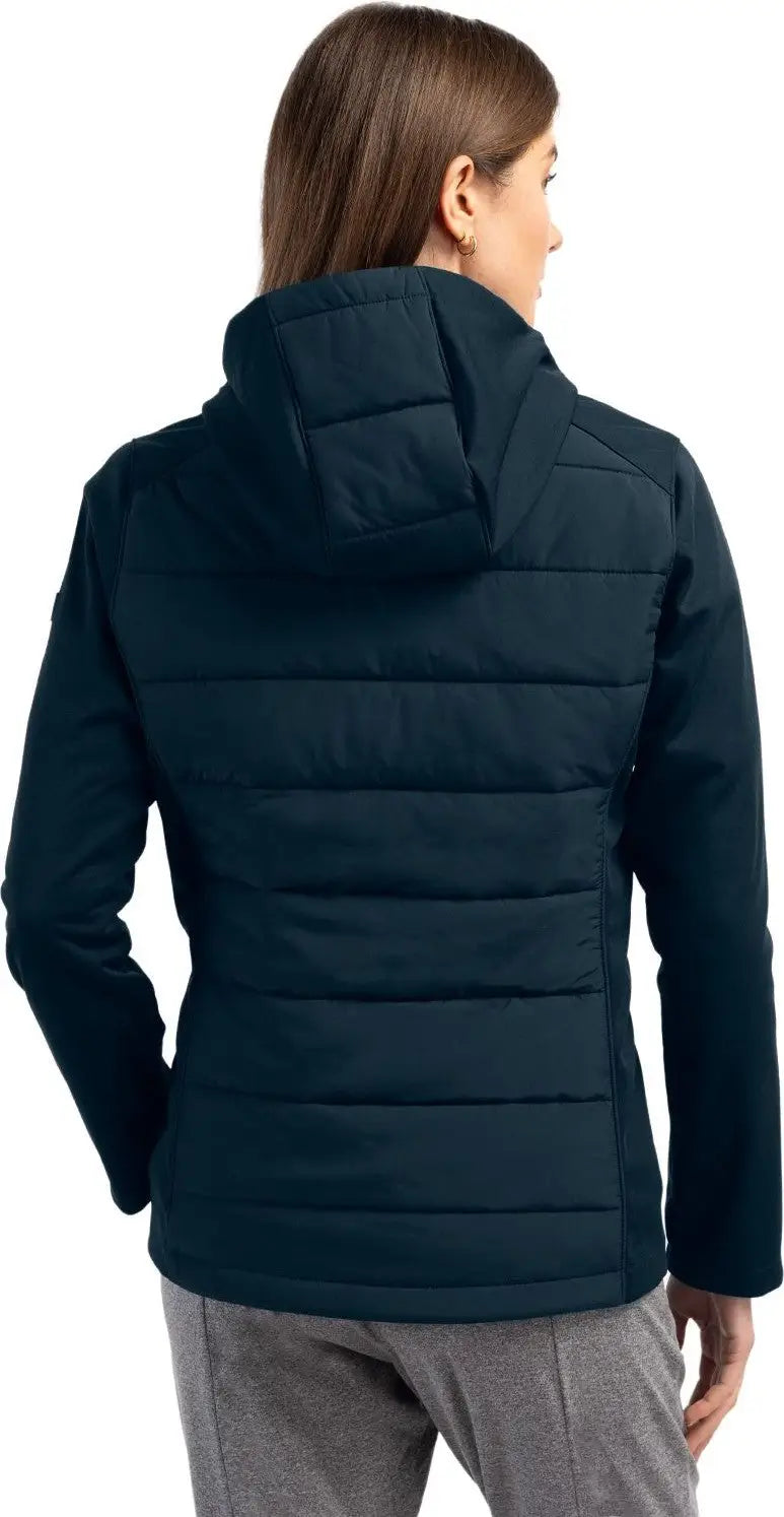 Cutter & Buck Lco00064 Evoke Hybrid Softshell Recycled Full Zip Womens Hooded Jacket - Navy Blue