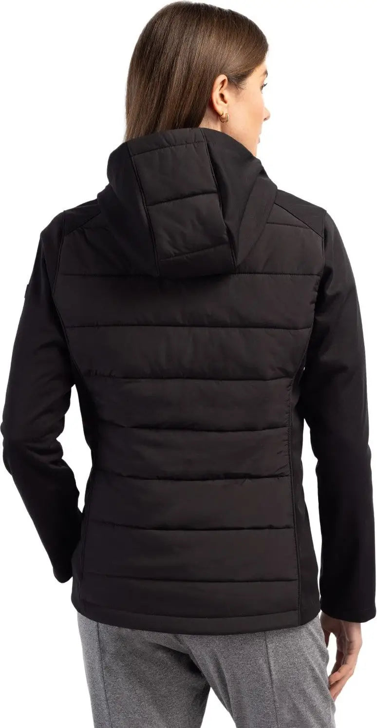 Cutter & Buck Lco00064 Evoke Hybrid Softshell Recycled Full Zip Womens Hooded Jacket - Black