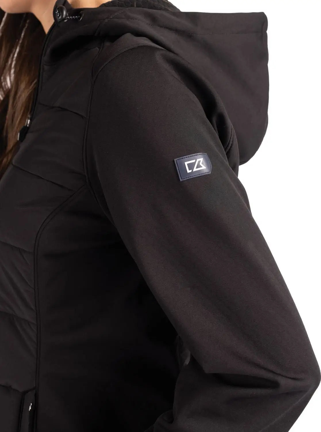Cutter & Buck Lco00064 Evoke Hybrid Softshell Recycled Full Zip Womens Hooded Jacket - Black
