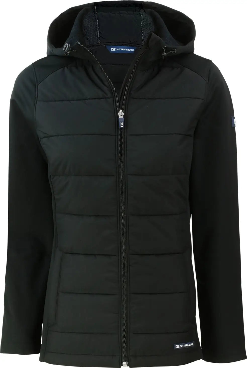 Cutter & Buck Lco00064 Evoke Hybrid Softshell Recycled Full Zip Womens Hooded Jacket - Black