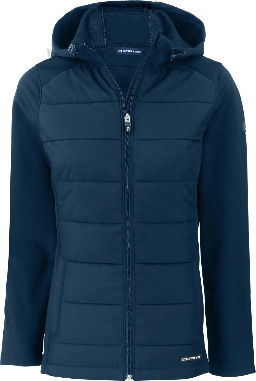Cutter & Buck Lco00064 Evoke Hybrid Softshell Recycled Full Zip Womens Hooded Jacket - Navy Blue