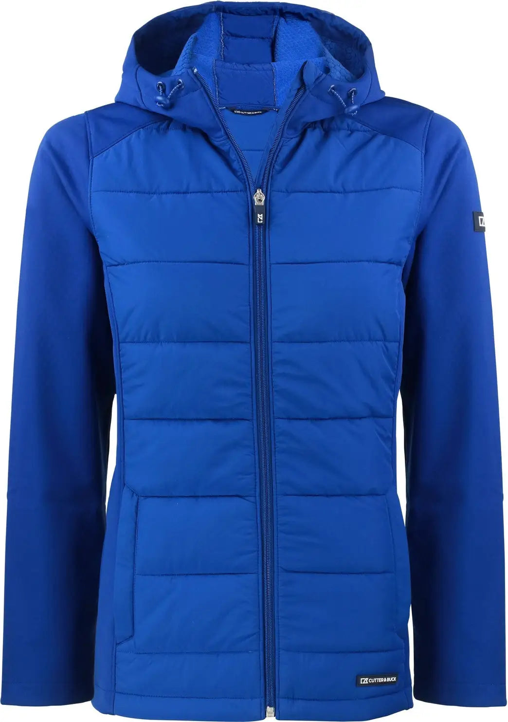 Cutter & Buck Lco00064 Evoke Hybrid Softshell Recycled Full Zip Womens Hooded Jacket - Tour Blue