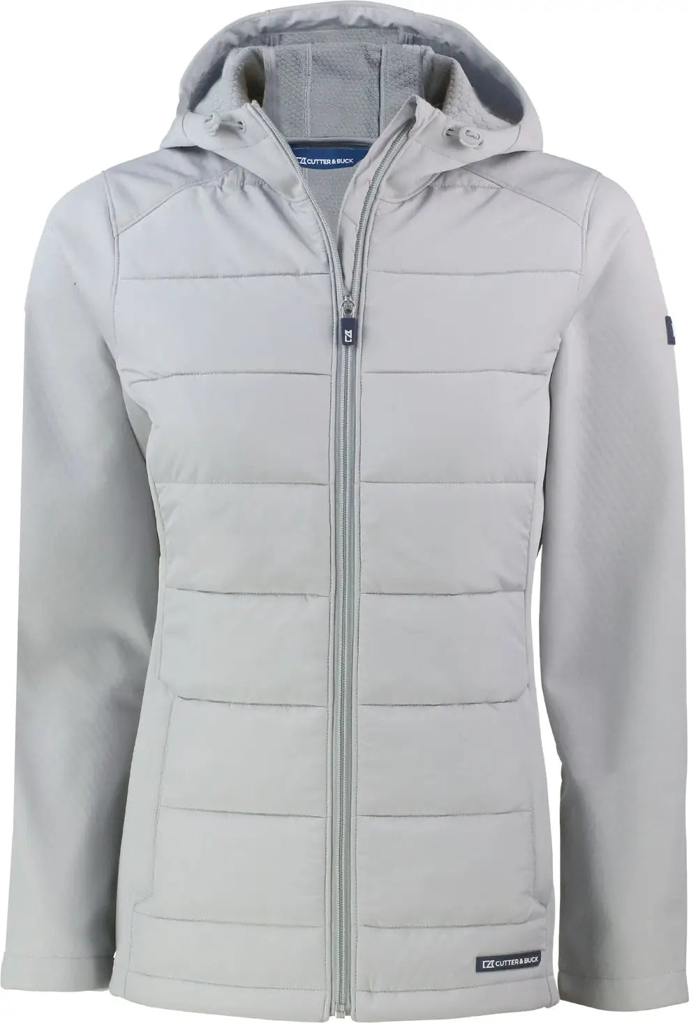 Cutter & Buck Lco00064 Evoke Hybrid Softshell Recycled Full Zip Womens Hooded Jacket - Concrete