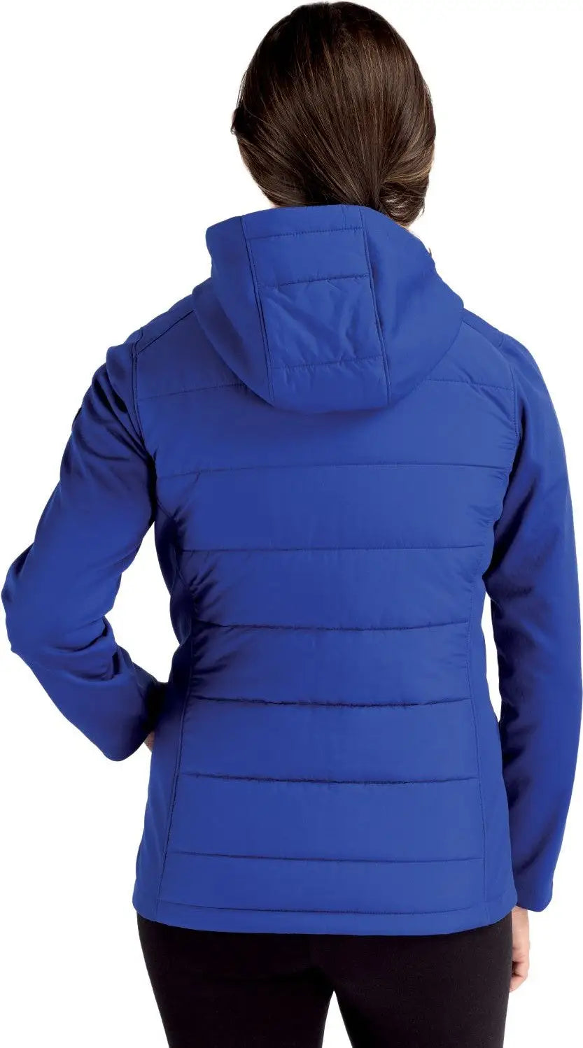 Cutter & Buck Lco00064 Evoke Hybrid Softshell Recycled Full Zip Womens Hooded Jacket - Tour Blue