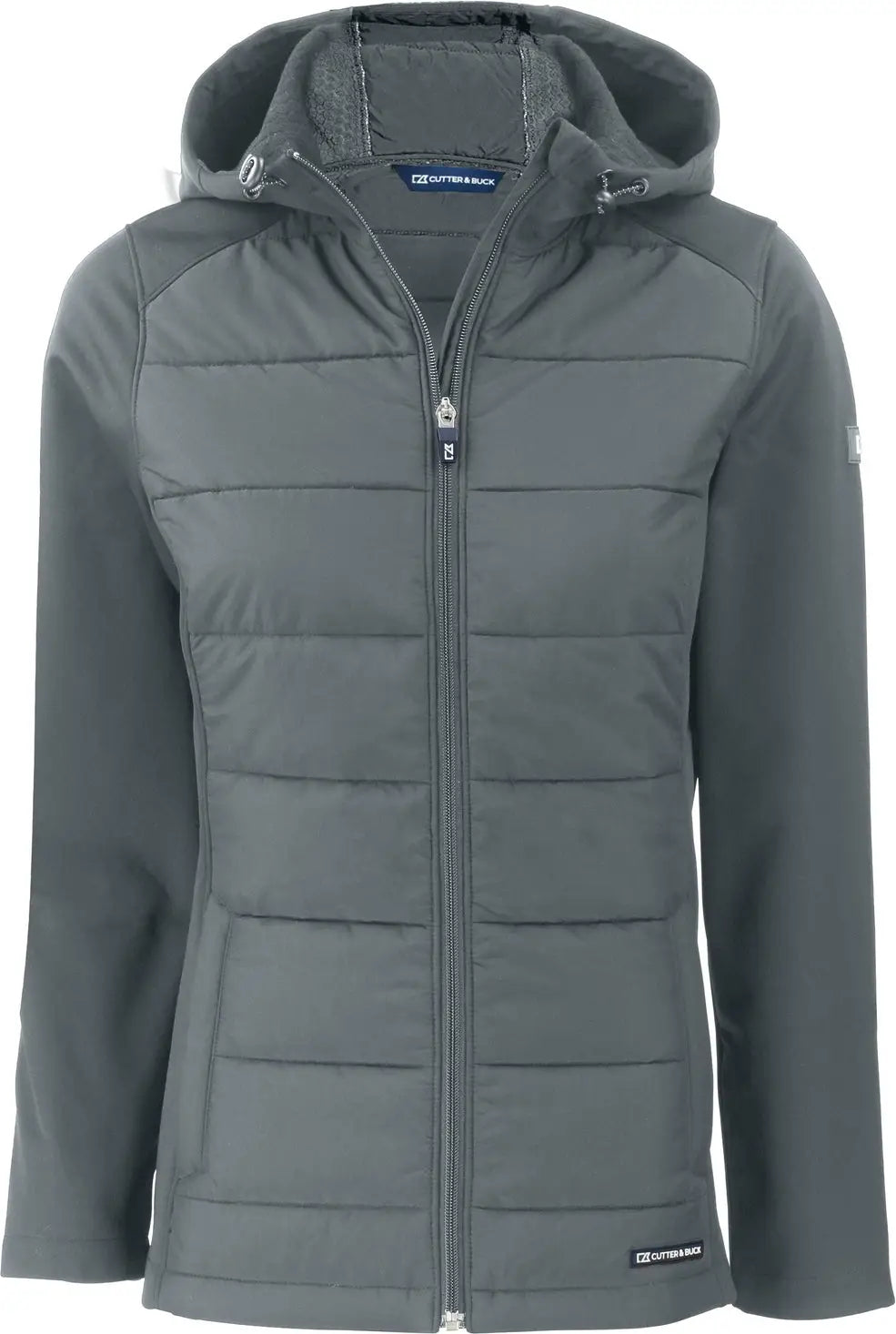 Cutter & Buck Lco00064 Evoke Hybrid Softshell Recycled Full Zip Womens Hooded Jacket - Elemental Gray