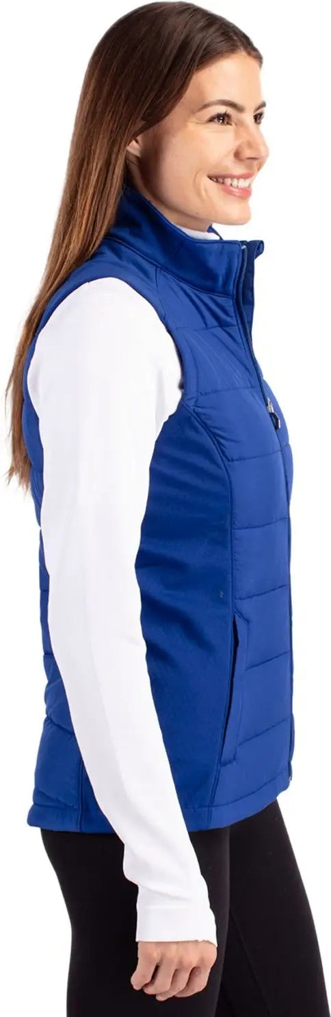 Cutter & Buck Lco00065 Evoke Hybrid Softshell Recycled Womens Full Zip Vest - Tour Blue