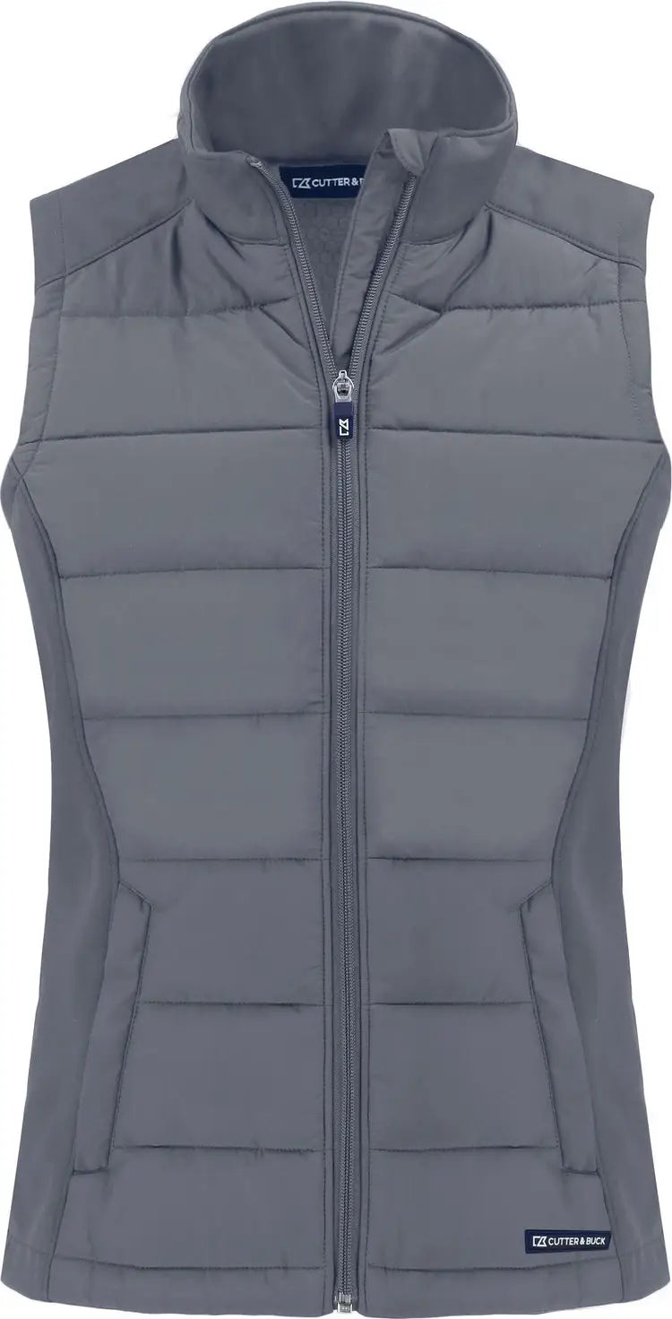 Cutter & Buck Lco00065 Evoke Hybrid Softshell Recycled Womens Full Zip Vest - Elemental Gray