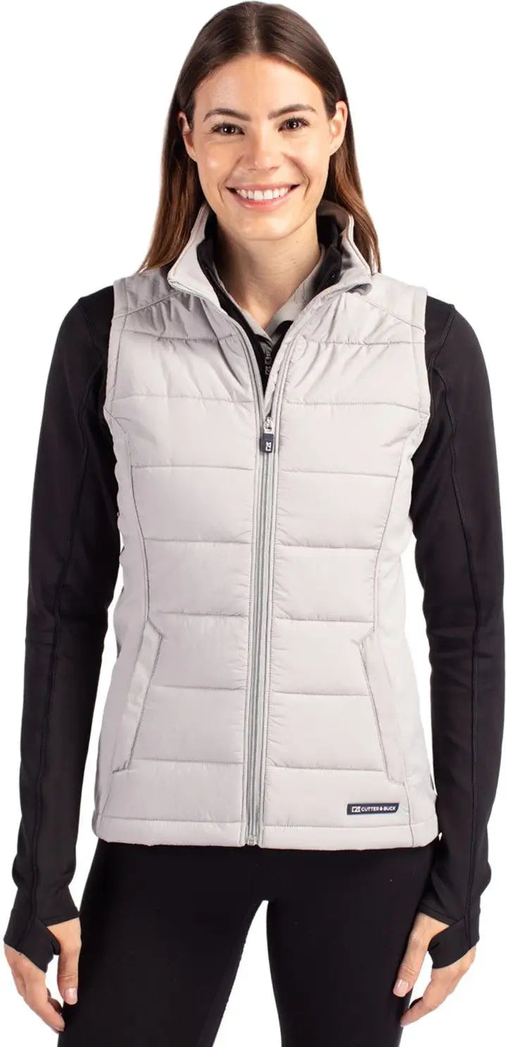 Cutter & Buck Lco00065 Evoke Hybrid Softshell Recycled Womens Full Zip Vest - Concrete - Concrete / Ladies Xs