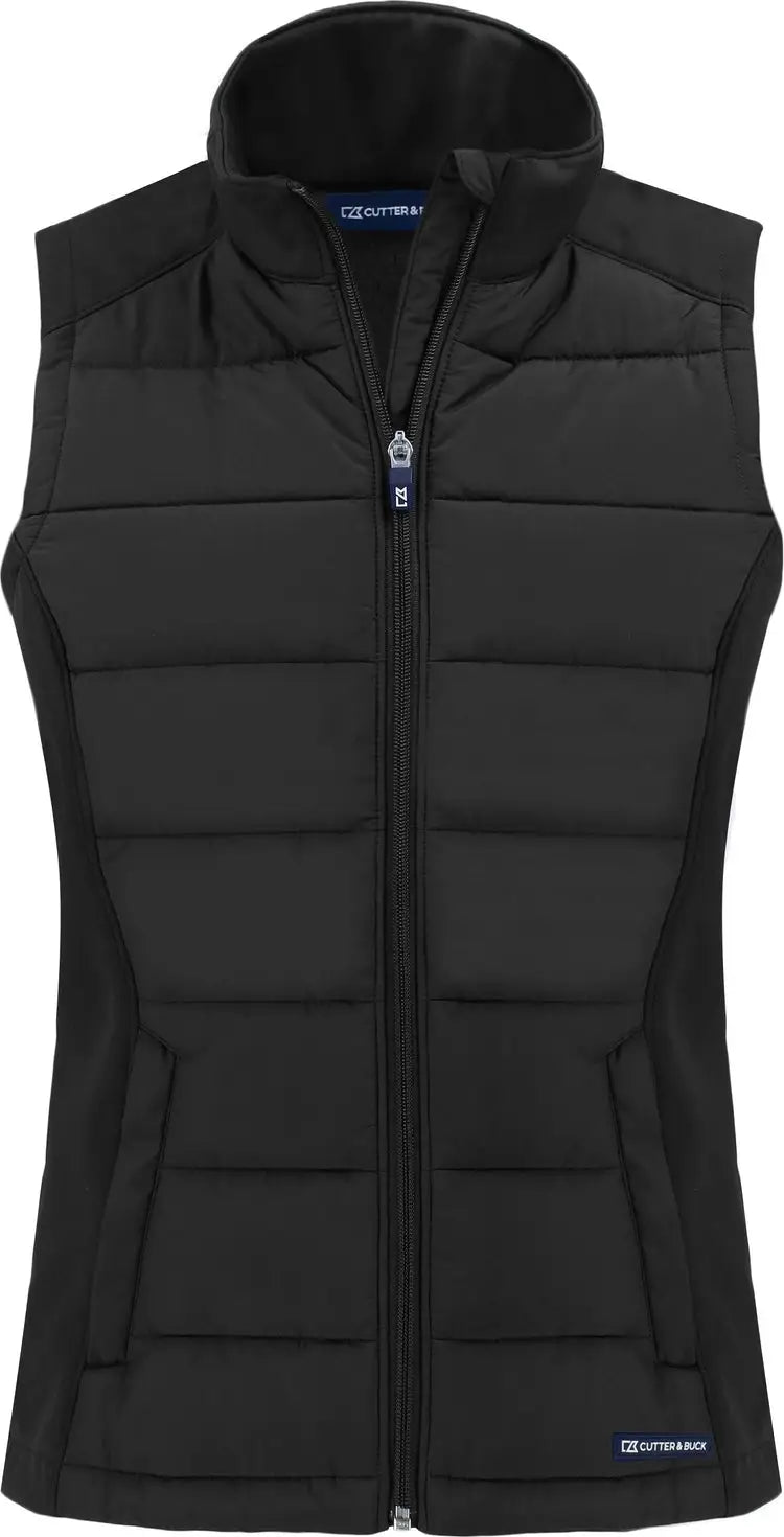Cutter & Buck Lco00065 Evoke Hybrid Softshell Recycled Womens Full Zip Vest - Black