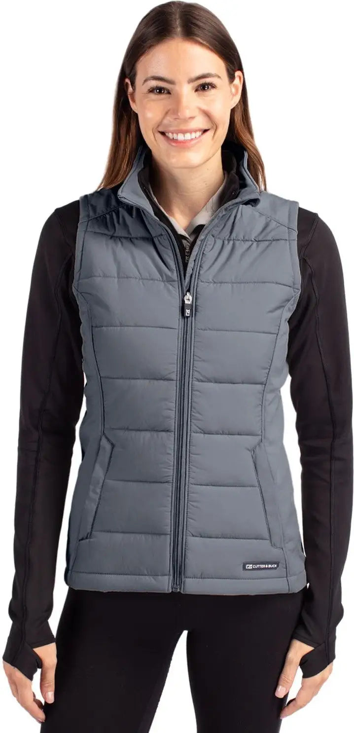 Cutter & Buck Lco00065 Evoke Hybrid Softshell Recycled Womens Full Zip Vest - Elemental Gray - Ladies Xs