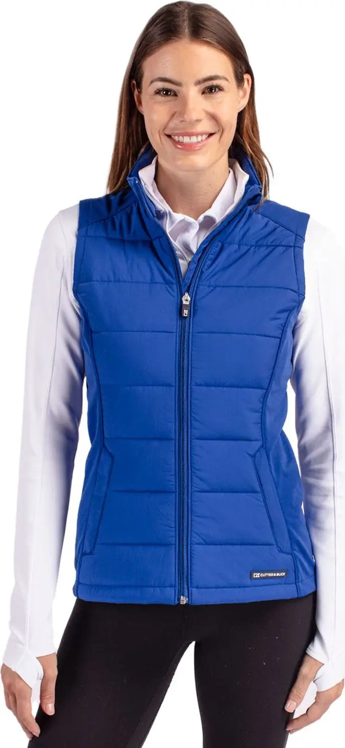 Cutter & Buck Lco00065 Evoke Hybrid Softshell Recycled Womens Full Zip Vest - Tour Blue - Ladies Xs