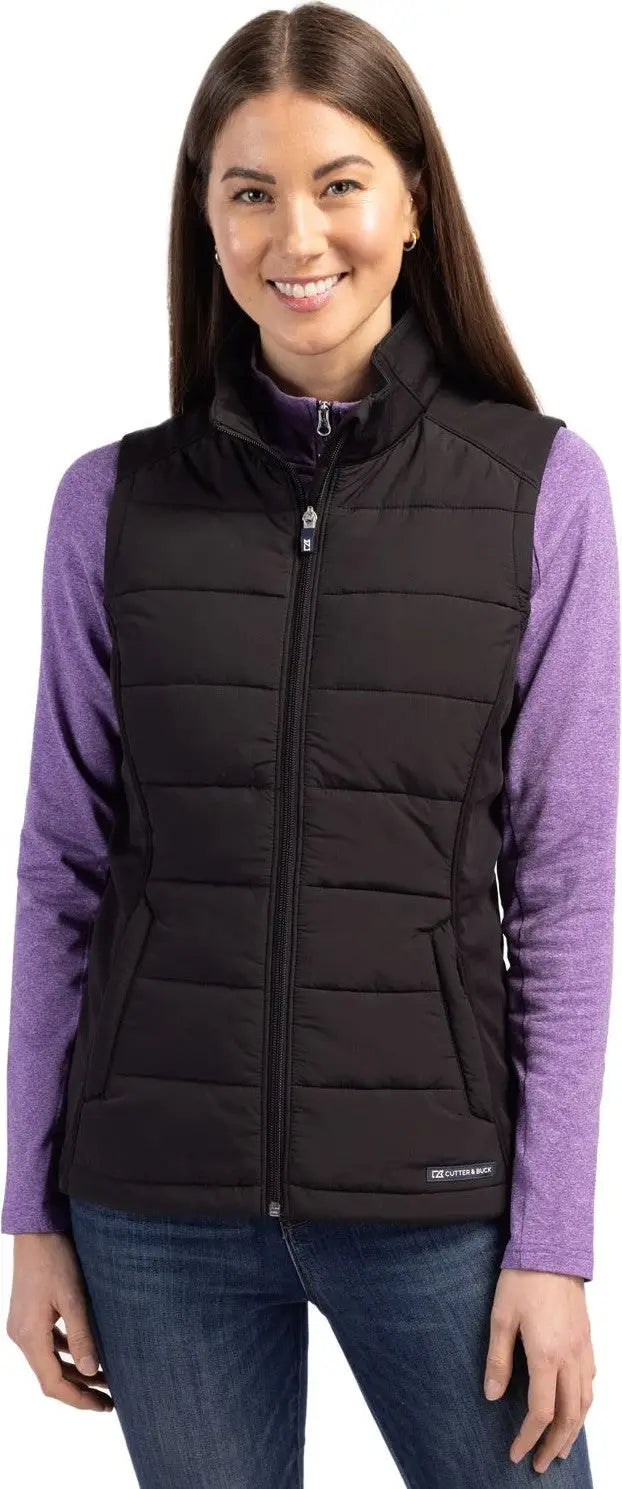 Cutter & Buck Lco00065 Evoke Hybrid Softshell Recycled Womens Full Zip Vest - Black - Ladies Xs