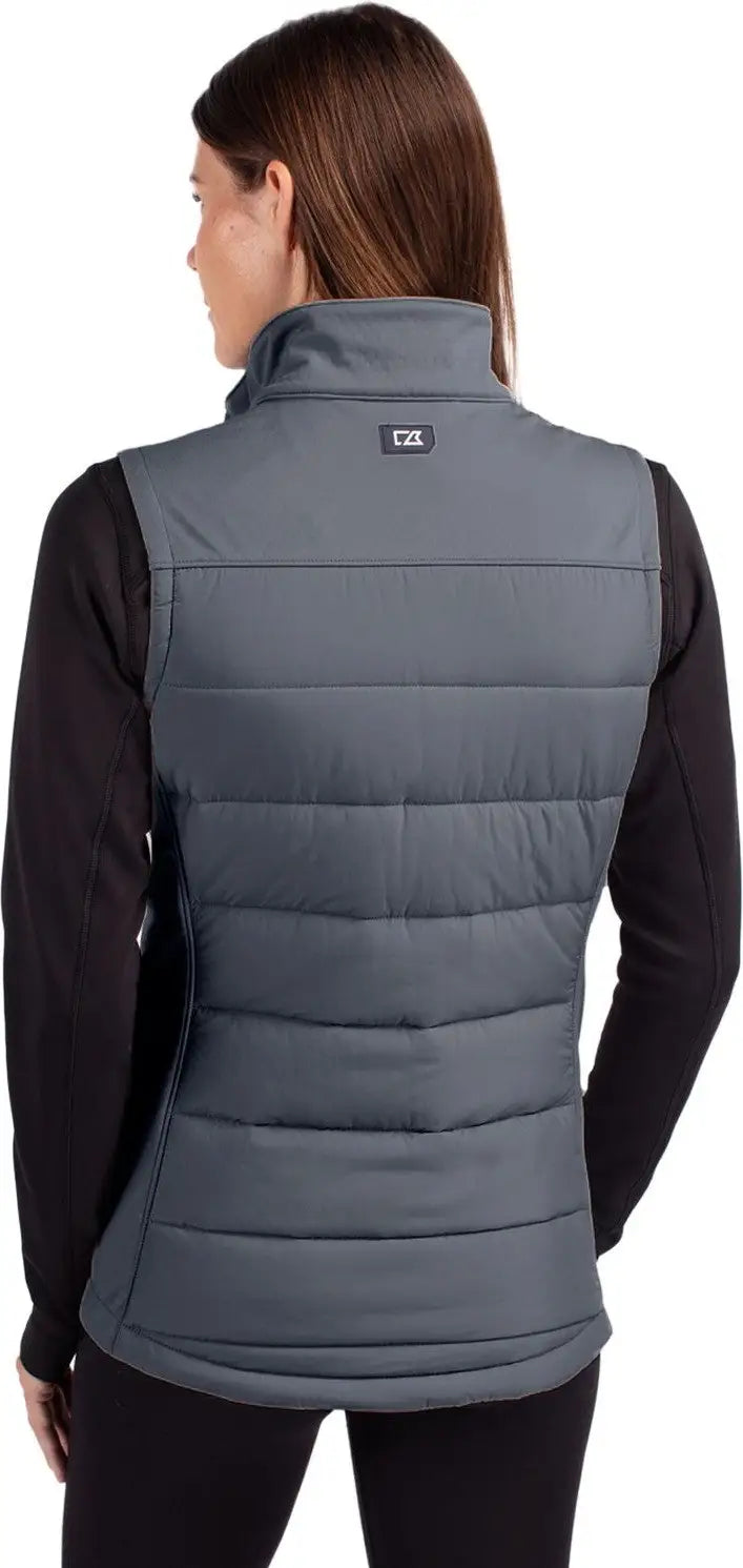 Cutter & Buck Lco00065 Evoke Hybrid Softshell Recycled Womens Full Zip Vest - Elemental Gray - Ladies Xs