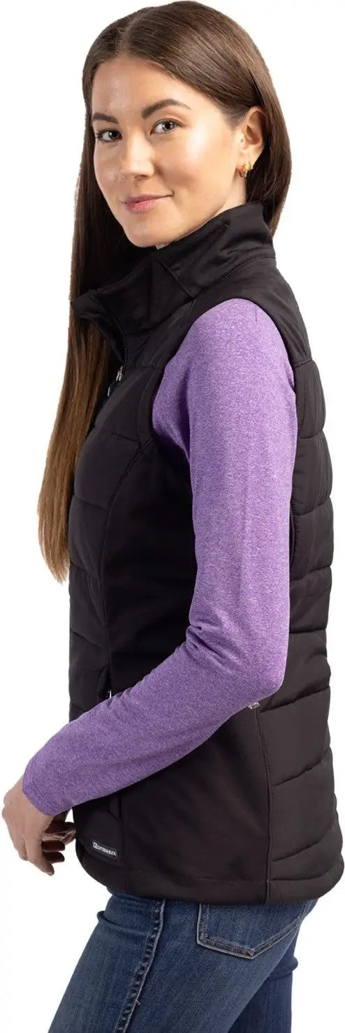 Cutter & Buck Lco00065 Evoke Hybrid Softshell Recycled Womens Full Zip Vest - Black