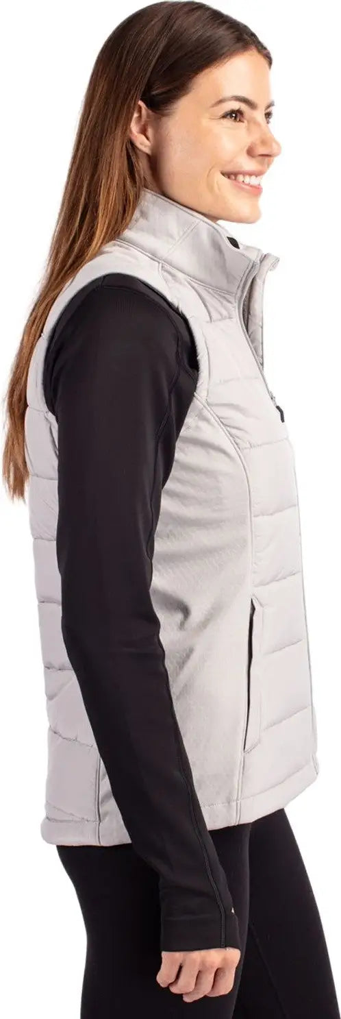 Cutter & Buck Lco00065 Evoke Hybrid Softshell Recycled Womens Full Zip Vest - Concrete