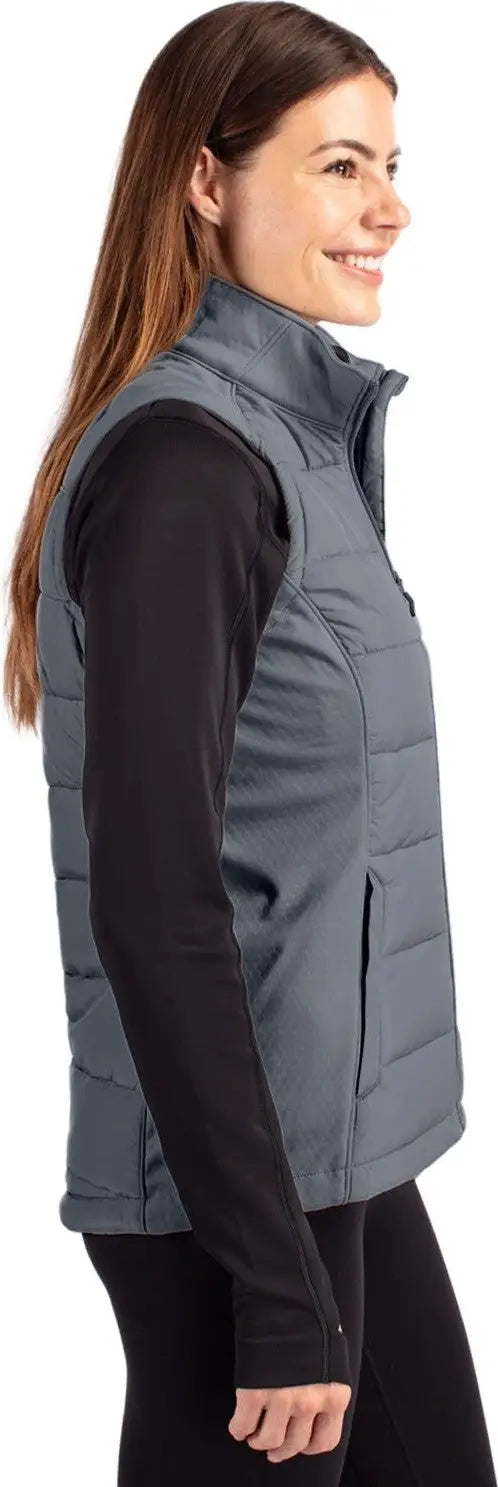 Cutter & Buck Lco00065 Evoke Hybrid Softshell Recycled Womens Full Zip Vest - Elemental Gray