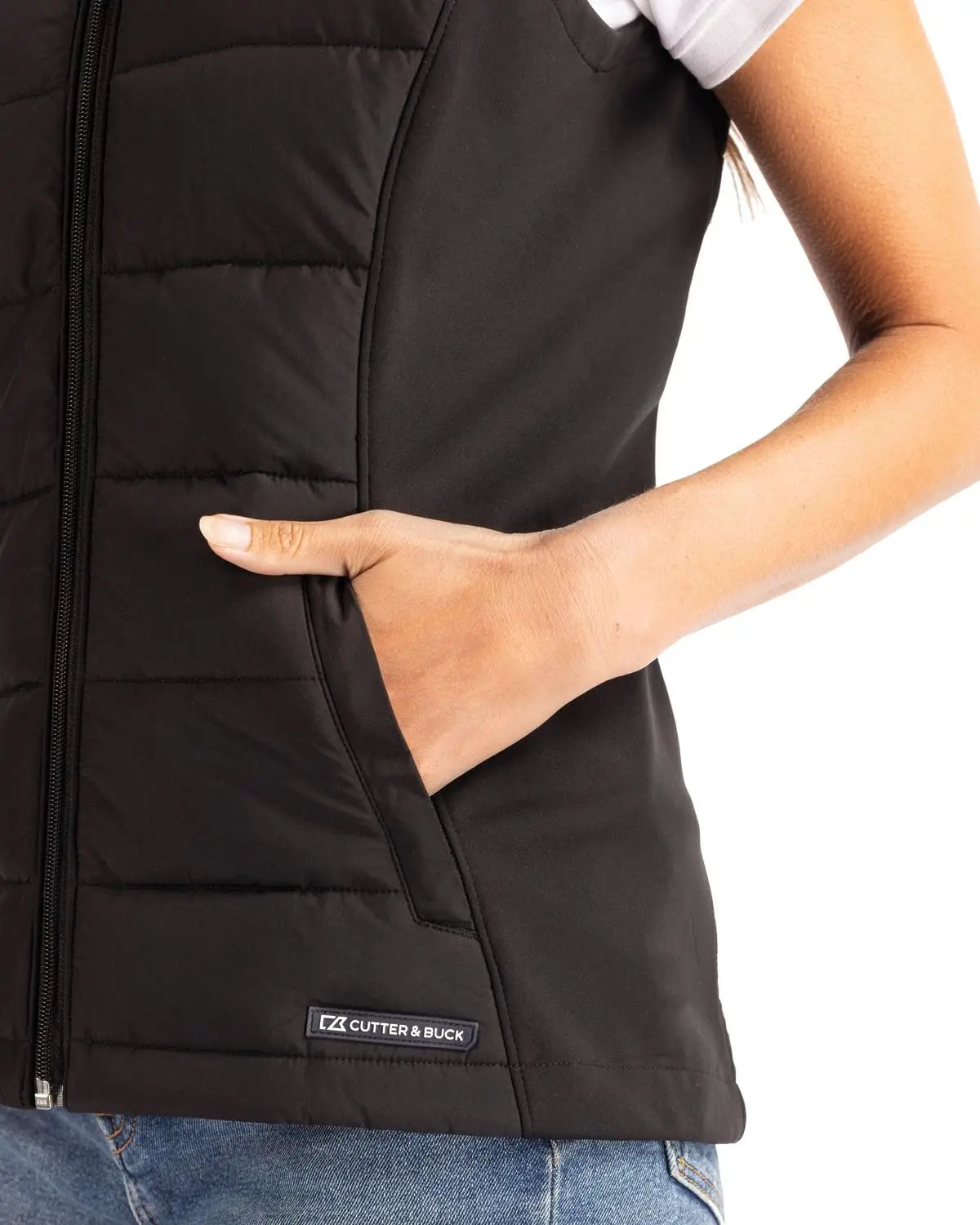 Cutter & Buck Lco00065 Evoke Hybrid Softshell Recycled Womens Full Zip Vest - Black
