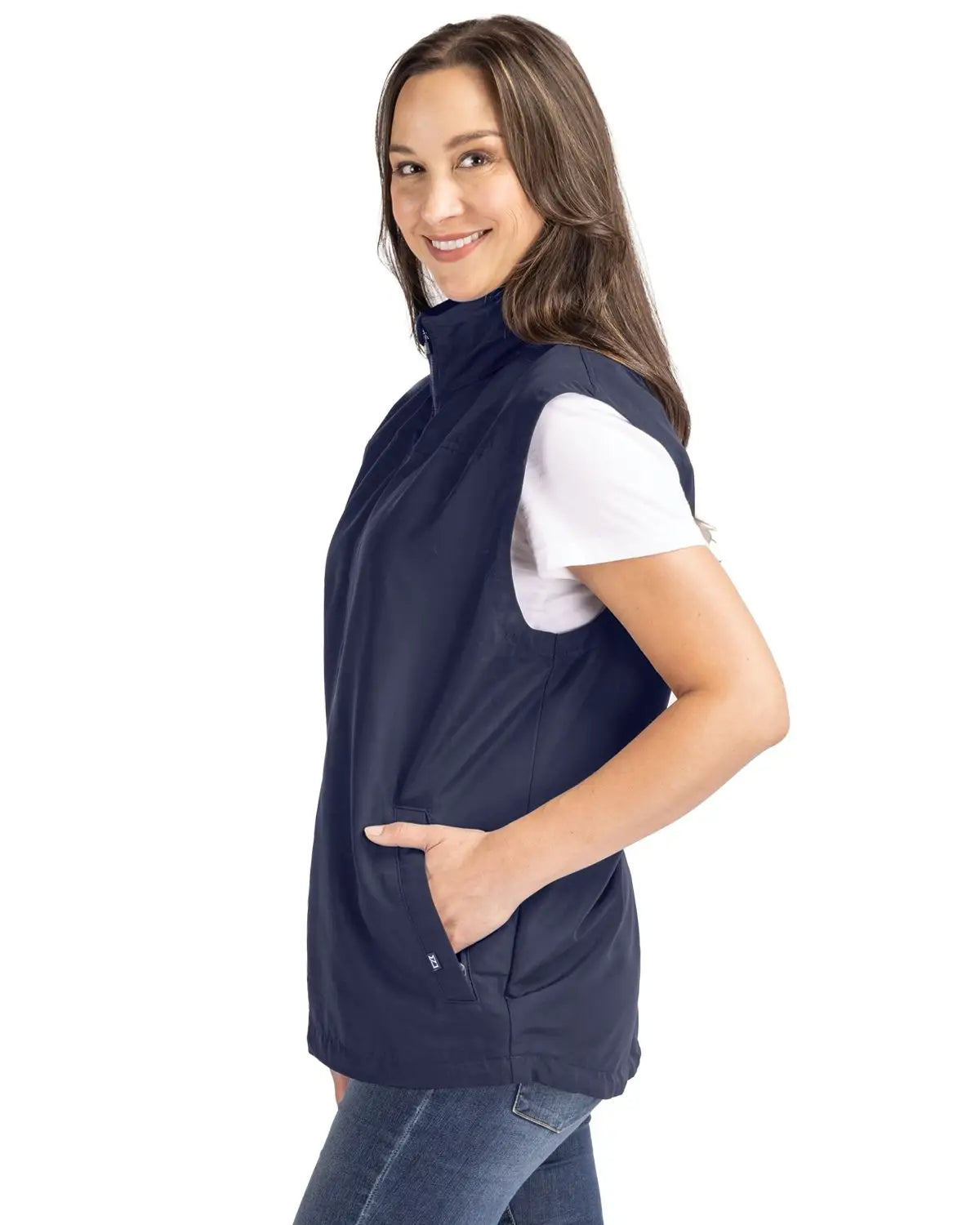 Cutter & Buck Lco00068 Charter Eco Recycled Full-zip Womens Vest - Navy Blue