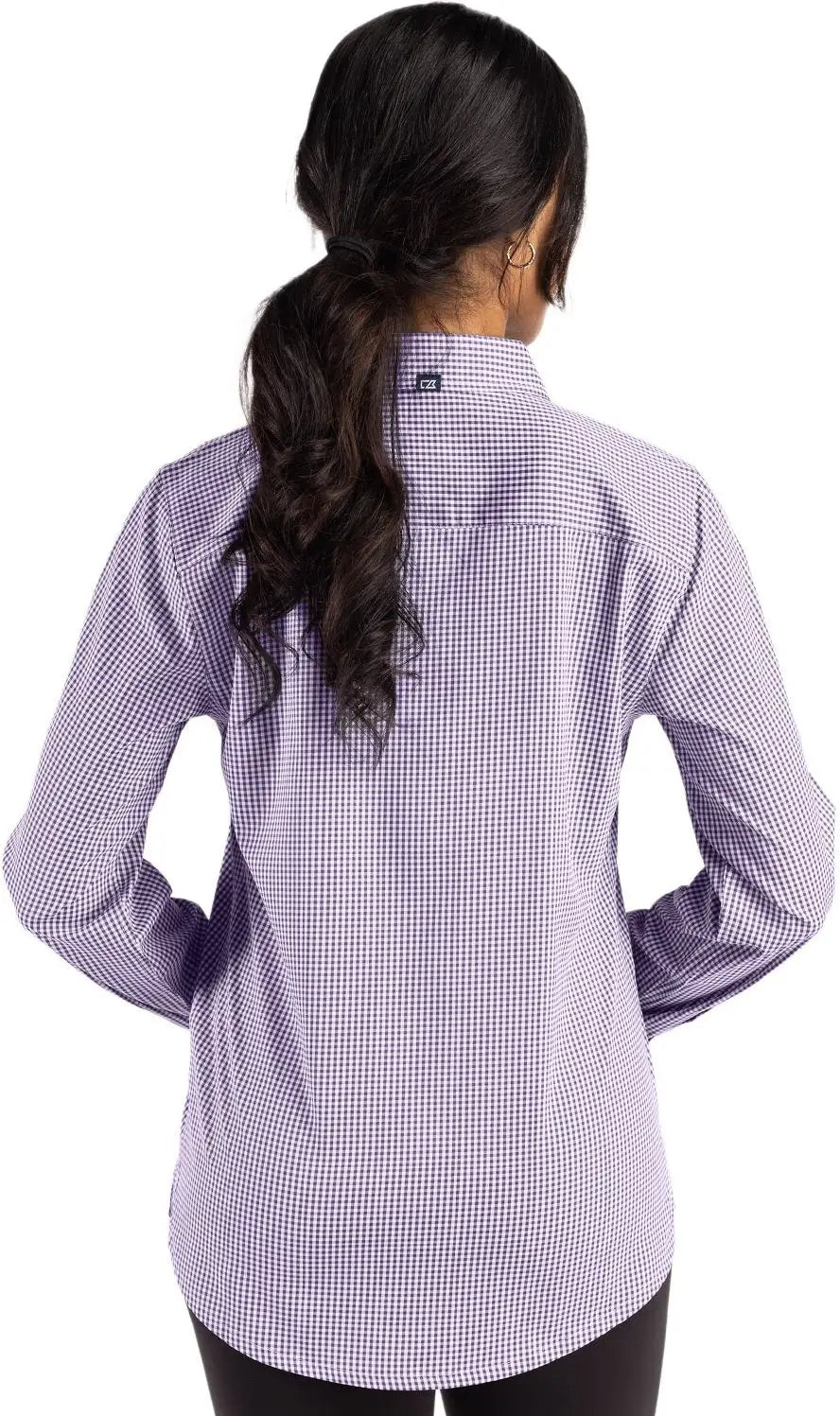 Cutter & Buck Lcw00020 Skyline Epic Confidence Recycled Gingham Womens Long Sleeve Dress Shirt - College Purple White