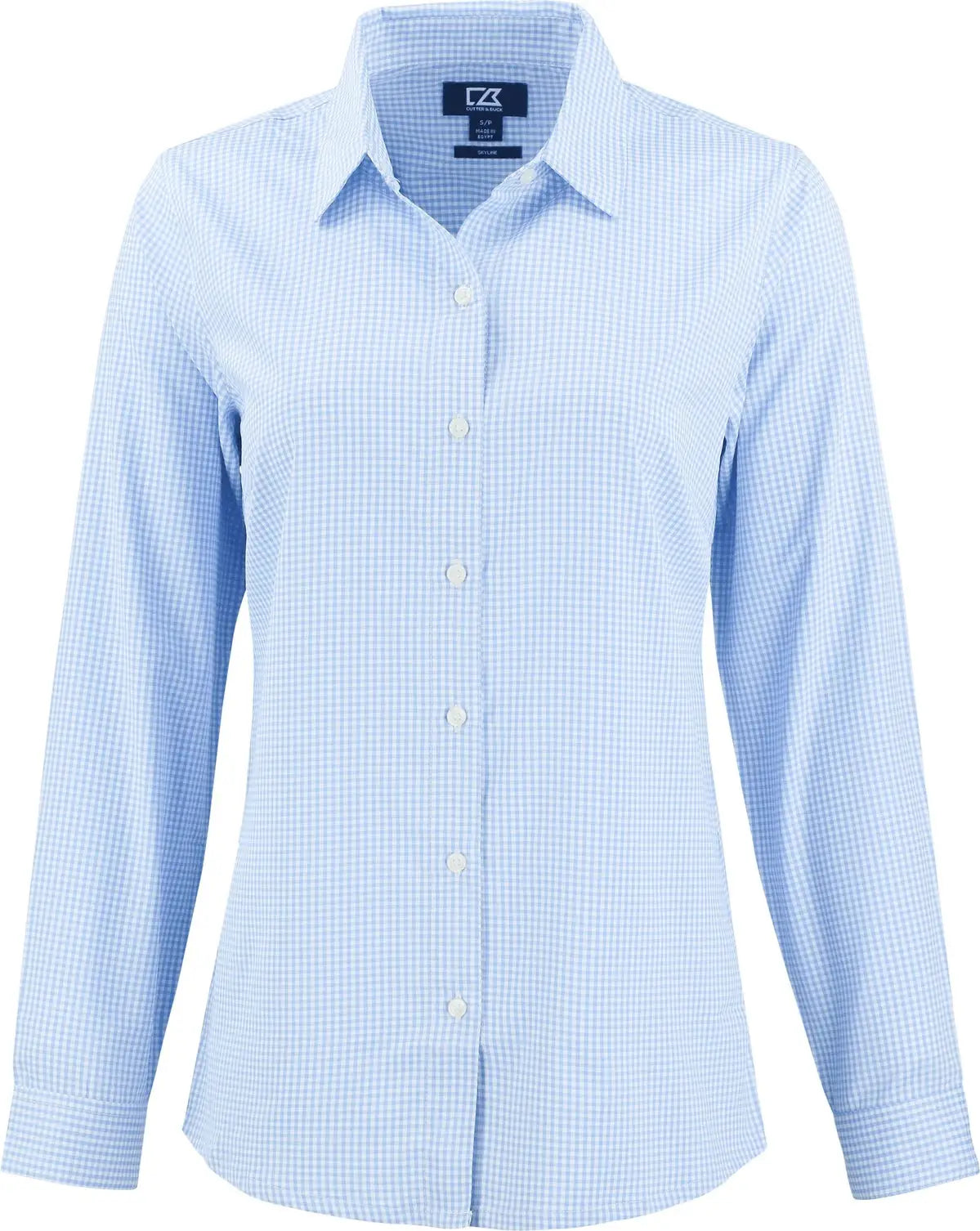 Cutter & Buck Lcw00020 Skyline Epic Confidence Recycled Gingham Womens Long Sleeve Dress Shirt - Atlas White
