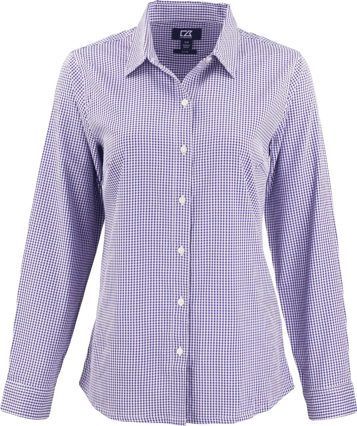 Cutter & Buck Lcw00020 Skyline Epic Confidence Recycled Gingham Womens Long Sleeve Dress Shirt - College Purple White