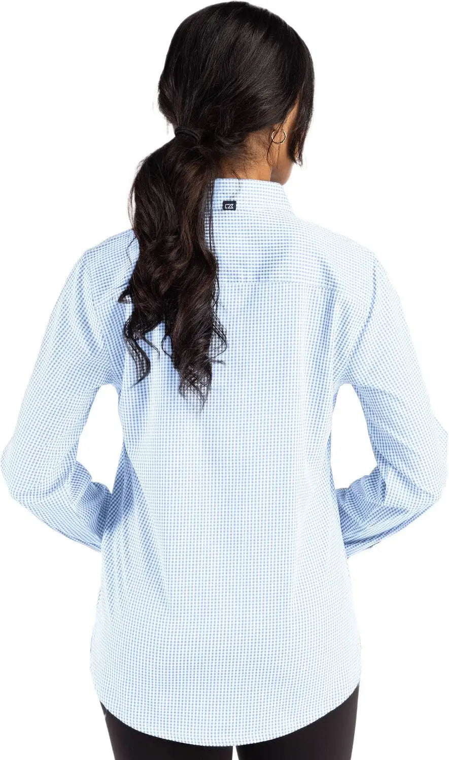 Cutter & Buck Lcw00020 Skyline Epic Confidence Recycled Gingham Womens Long Sleeve Dress Shirt - Atlas White