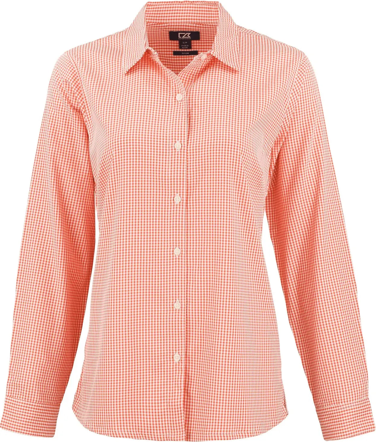 Cutter & Buck Lcw00020 Skyline Epic Confidence Recycled Gingham Womens Long Sleeve Dress Shirt - College Orange White